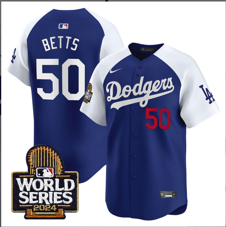 Men MLB Los Angeles Dodgers 50 Betts blue 2024 World Series Champions Patch Limited Jersey20241105 style 1